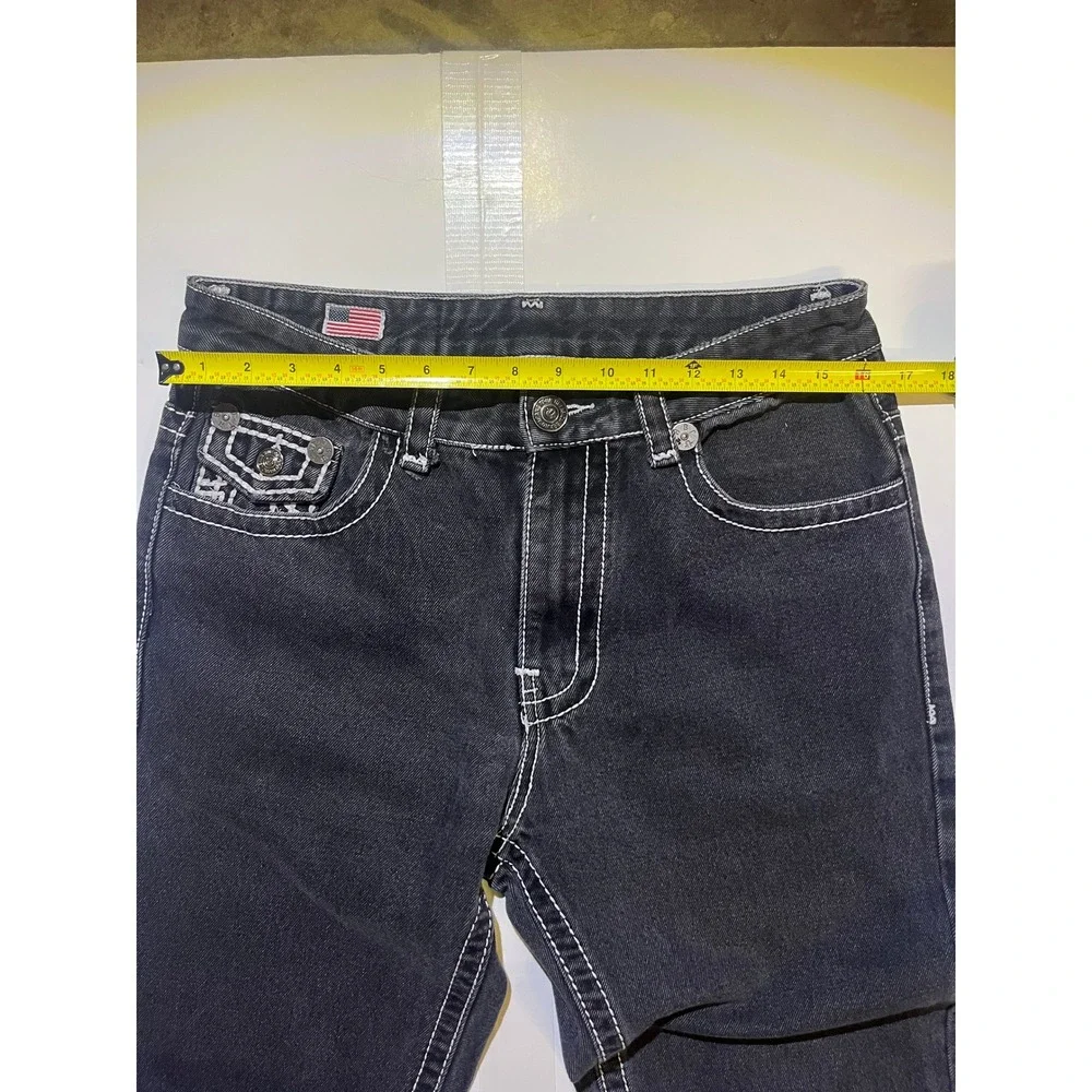 True Religion Joey Super T Jeans Mens 32x33 Black White Contrast Stitch USA Made